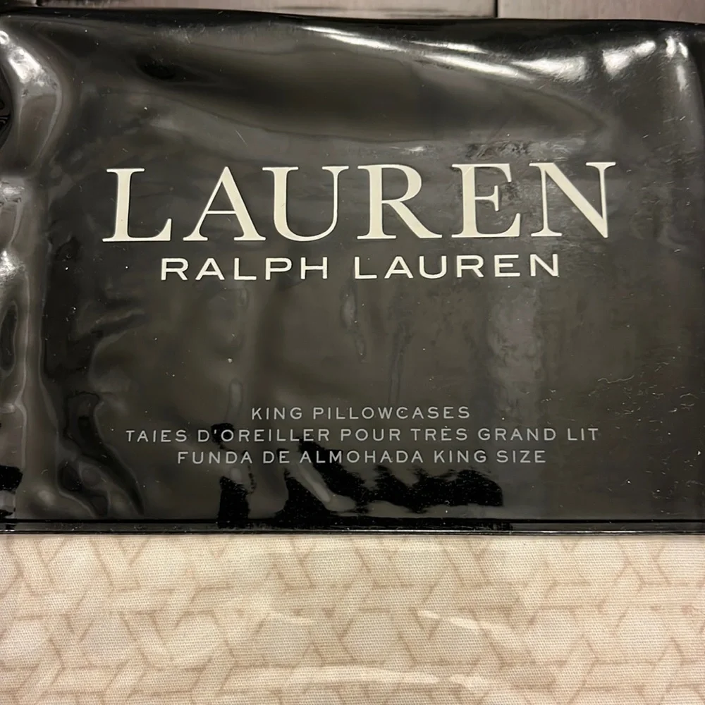 Ralph Lauren Lakeview Lattice King Pillowcase X 2 cream tan new 20”x40”